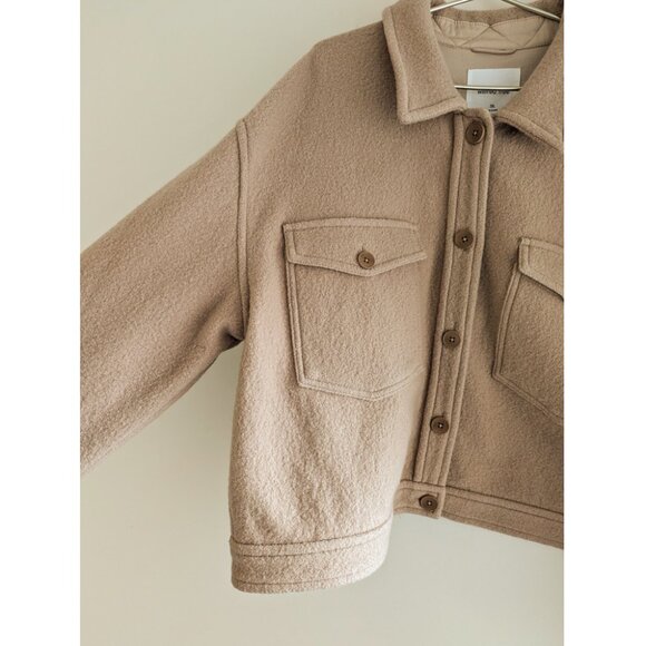 Aritzia Wilfred Free Autumn Shirt Jacket Womens Size XXL 2X Beige Tan 100% Wool - Picture 2 of 16